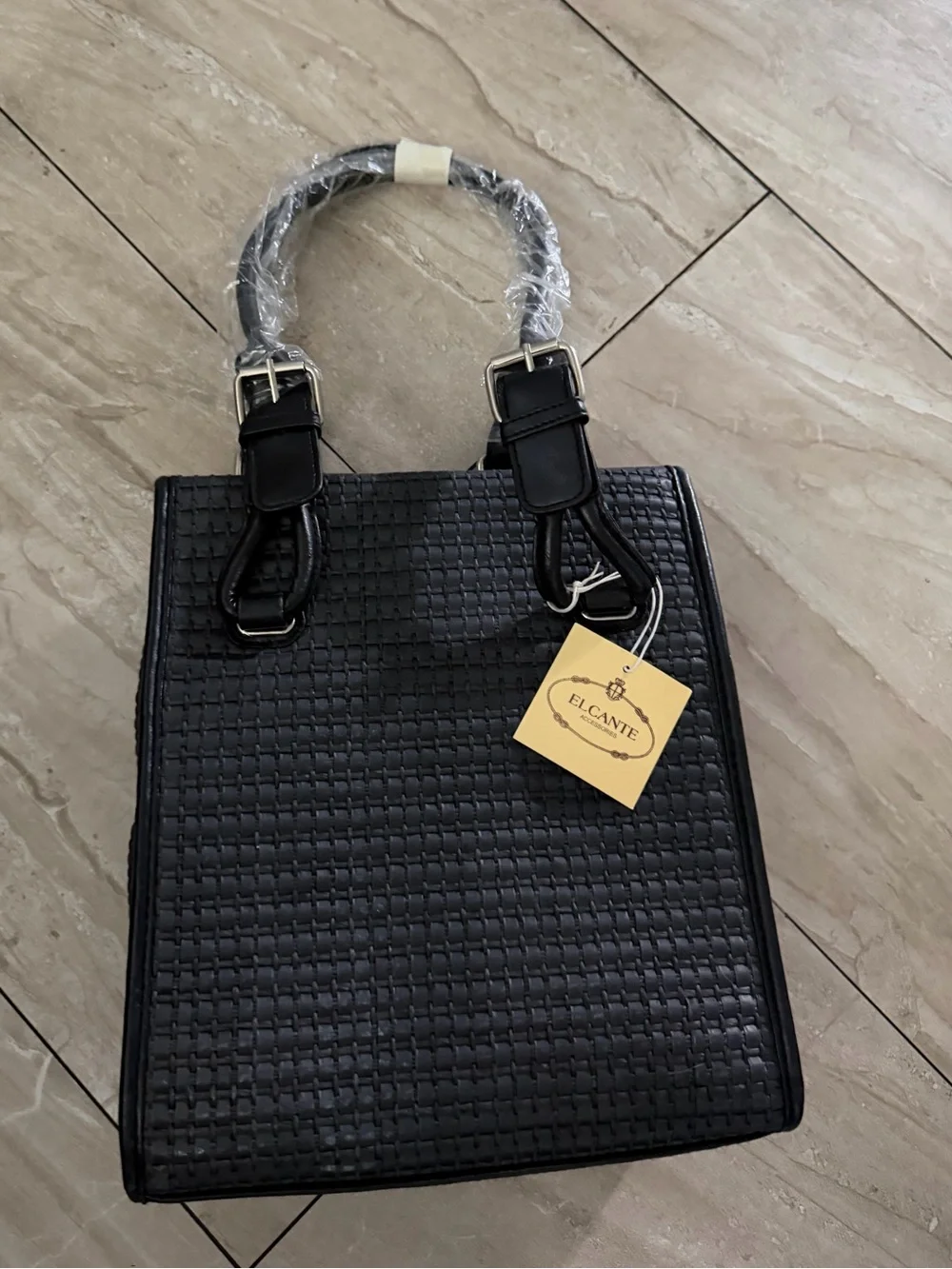 Elcante Black Woven Tote Bag